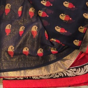 Bangladeshi Vibrant Red and Black Sari